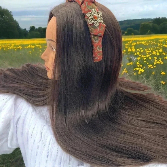 Maroon Multi-Color Paisley Handcrafted Headband Silver-Tone Medallion Crown - Picture 3 of 8
